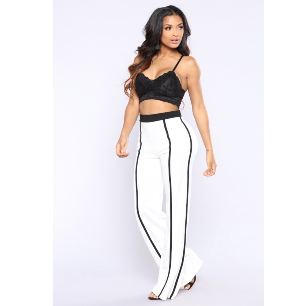 White and Black Wide Leg High Waist Pants